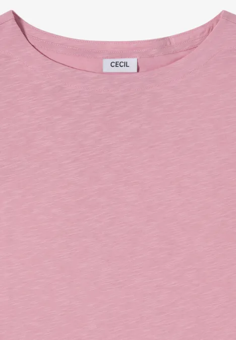Langarm Shirt mit U-Boot-Ausschnitt mellow rose Rosa meliertes T-Shirt mit Rundhalsausschnitt und CECIL-Label.