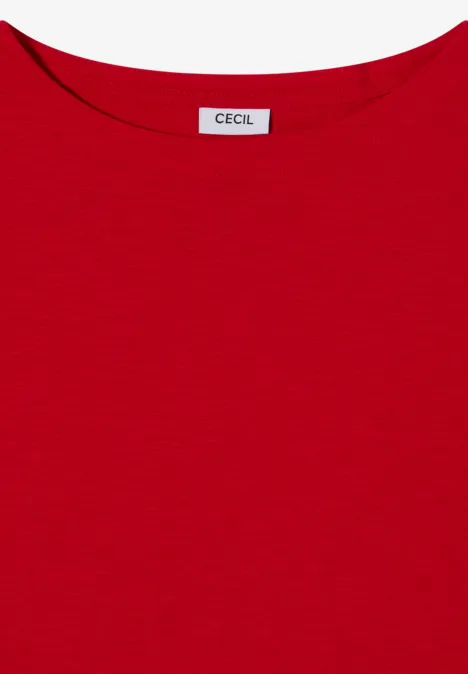 Rood T-shirt met ronde hals en "CECIL"-label in de kraag