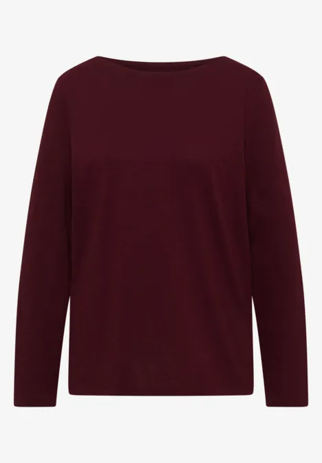 Dunkelrotes Langarmshirt mit rundem Ausschnitt, schlichtes Design