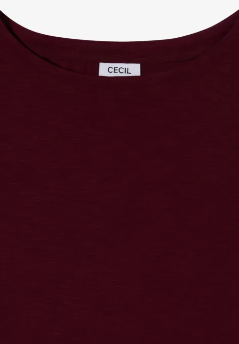 Dunkelrotes T-Shirt mit rundem Ausschnitt und 'CECIL'-Label
