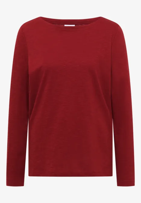 Langarm Shirt mit U-Boot-Ausschnitt russet red Rotes, schlichtes Langarmshirt aus Baumwollmischung mit klassischem Rundhals