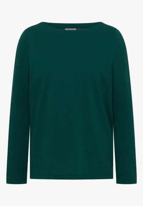 Langarm Shirt mit U-Boot-Ausschnitt dark fir green Einfaches, dunkelgrünes Langarmshirt mit Rundhalsausschnitt.