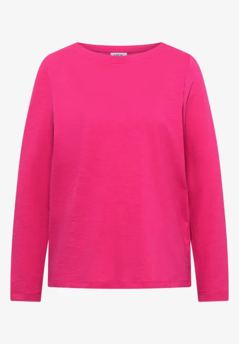 Langarm Shirt mit U-Boot-Ausschnitt pink flash Schlichtes pinkes Langarmshirt mit Rundhalsausschnitt.