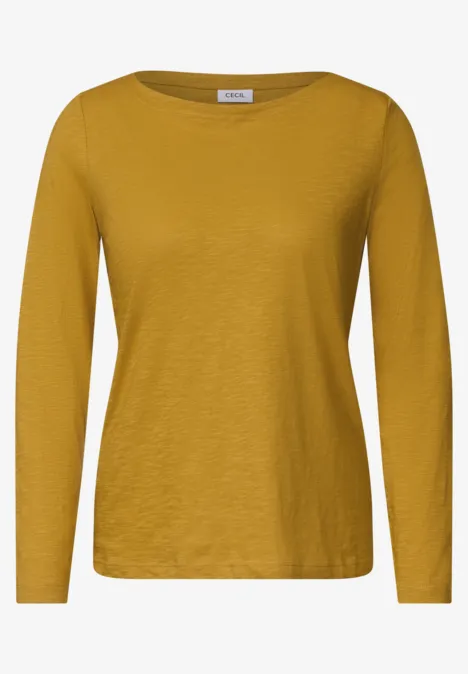 Schlichtes, langärmeliges T-Shirt in gelbem Senfton.
