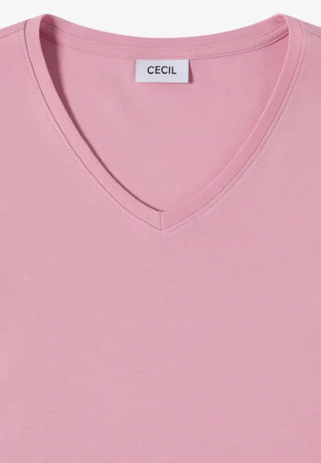 3/4-Arm Shirt in Unifarbe mit V-Neck mellow rose Rosa V-Ausschnitt-Shirt mit kleinem 'Cecil'-Label, schlicht und modern.