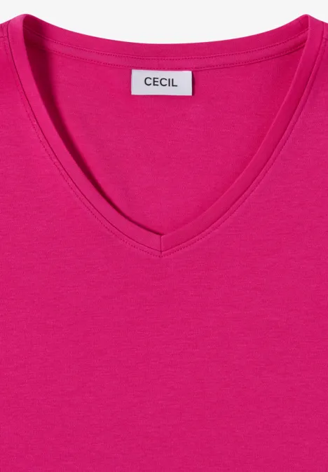 3/4-Arm Shirt in Unifarbe mit V-Neck pink flash Pinkfarbenes V-Ausschnitt-T-Shirt mit kurzen Ärmeln