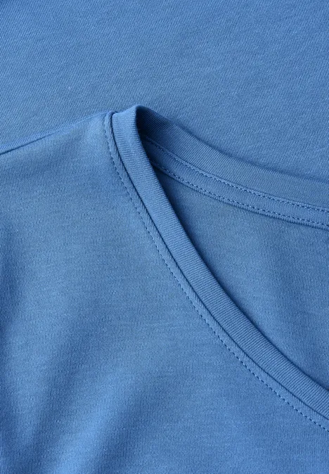 3/4-Arm Shirt in Unifarbe mit V-Neck north blue Helles blaues T-Shirt mit Rundhalsausschnitt aus weichem Stoff