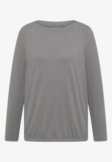 Langarm Shirt mit U-Boot-Ausschnitt concrete grey melange Helles graues Langarmshirt mit Rundhalsausschnitt und elastischem Saum.