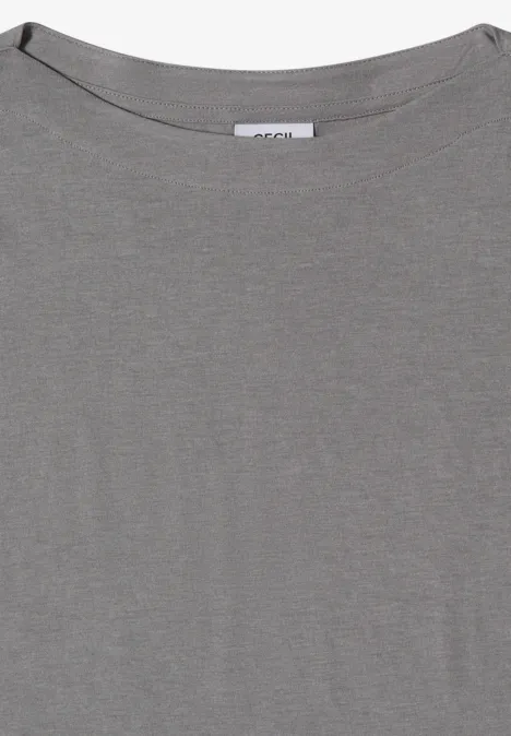 Langarm Shirt mit U-Boot-Ausschnitt concrete grey melange Schlichtes graues T-Shirt mit rundem Ausschnitt und kurzen Ärmeln.