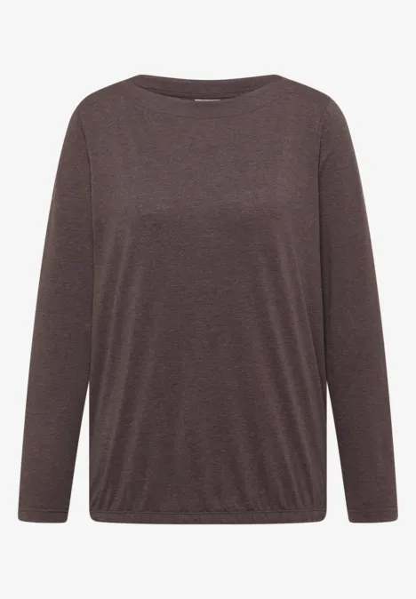 T-shirt femme à manches longues marron uni, col rond