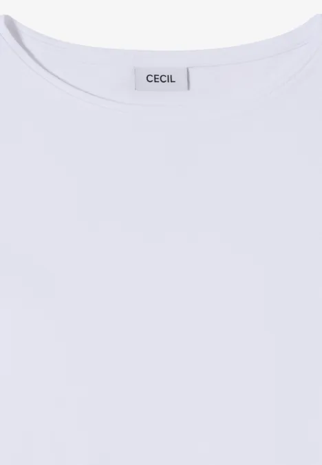 Langarm Shirt mit U-Boot-Ausschnitt White Schlichtes weißes Rundhals-T-Shirt mit dezentem 'CECIL'-Label im Nacken.
