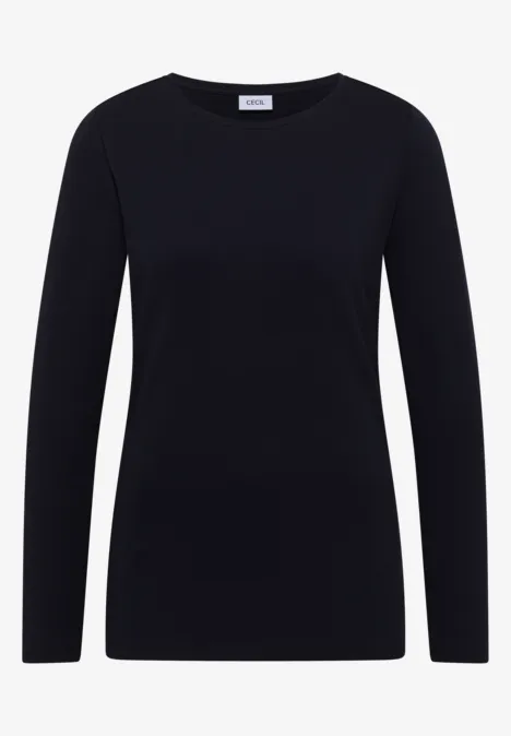 Langarm Shirt mit U-Boot-Ausschnitt urban dark blue Schwarzes Langarmshirt mit schlichtem Design, taillierter Passform und rundem Halsausschnitt.