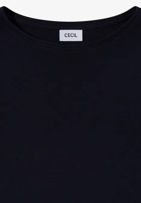 Langarm Shirt mit U-Boot-Ausschnitt urban dark blue Schwarzes Shirt mit Rundhalsausschnitt und Markenlabel 'CECIL' am Kragen.