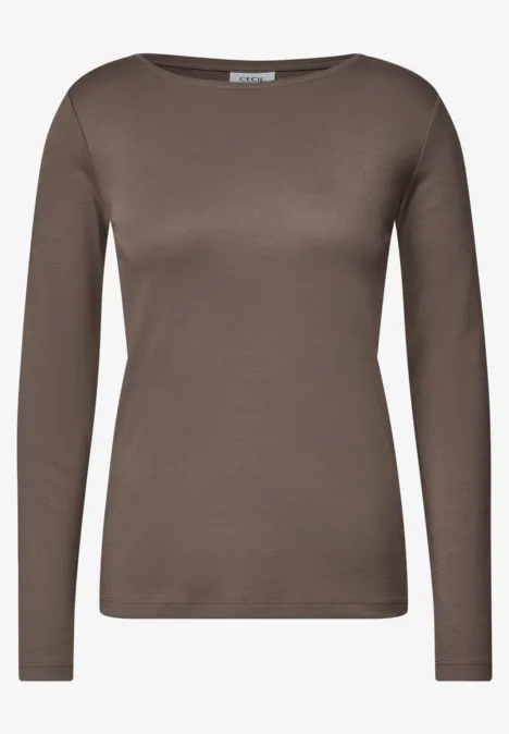 Langarm Shirt mit U-Boot-Ausschnitt urban taupe Schlichtes, langärmeliges Damen-Shirt in Braun mit Rundhalsausschnitt.