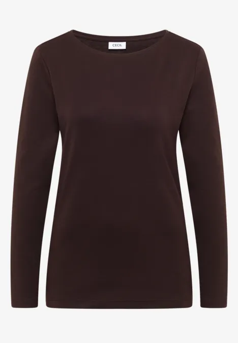 Langarm Shirt mit U-Boot-Ausschnitt truffle brown Schlichtes braunes Langarmshirt mit Rundhalsausschnitt