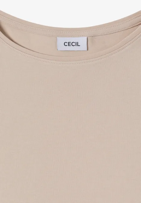 Langarm Shirt mit U-Boot-Ausschnitt cashmere beige Beige T-Shirt mit Rundhalsausschnitt und CECIL-Logo am Kragen