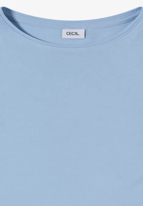 Langarm Shirt mit U-Boot-Ausschnitt cosmopolitan blue Hellblaues T-Shirt mit rundem Ausschnitt und 'CECIL'-Label.