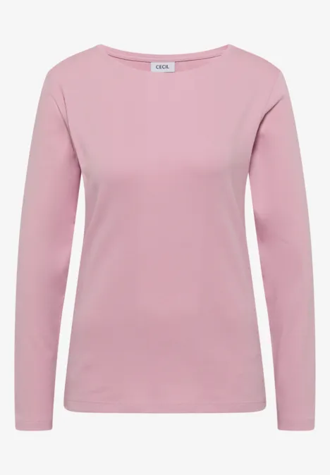 Langarm Shirt mit U-Boot-Ausschnitt mellow rose Schlichtes rosa Langarmshirt mit Rundhalsausschnitt, Damenoberteil aus weichem Stoff.
