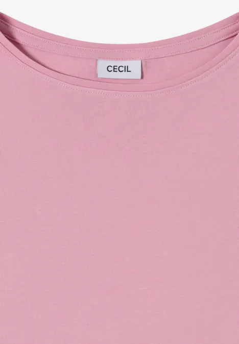 Langarm Shirt mit U-Boot-Ausschnitt mellow rose Schlichtes rosafarbenes T-Shirt mit Rundhals und innerem Label "Cecil".