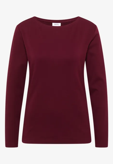 Langarm Shirt mit U-Boot-Ausschnitt red wine Schlichtes, langärmliges Damen-Shirt in dunklem Burgundrot.