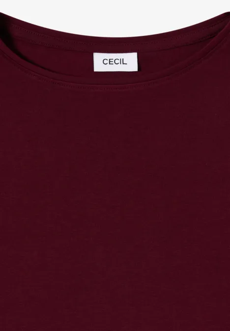 Langarm Shirt mit U-Boot-Ausschnitt red wine Bordeauxfarbenes, schlichtes T-Shirt mit Rundhalsausschnitt und CECIL-Label am Kragen.