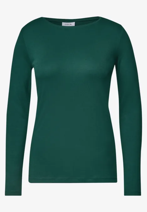 Langarm Shirt mit U-Boot-Ausschnitt dark fir green Schlichtes, unifarbenes Langarmshirt in Smaragdgrün