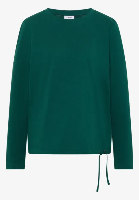 Langarm Shirt mit Rundhals und Tunnelzug dark fir green Grünes Langarmshirt mit rundem Ausschnitt und seitlicher Schnürung am Saum.