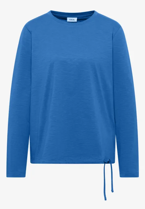 Langarm Shirt mit Rundhals und Tunnelzug north blue Blaues, langärmeliges Damen-Shirt mit Rundhalsausschnitt und seitlichem Kordelzug am Saum.
