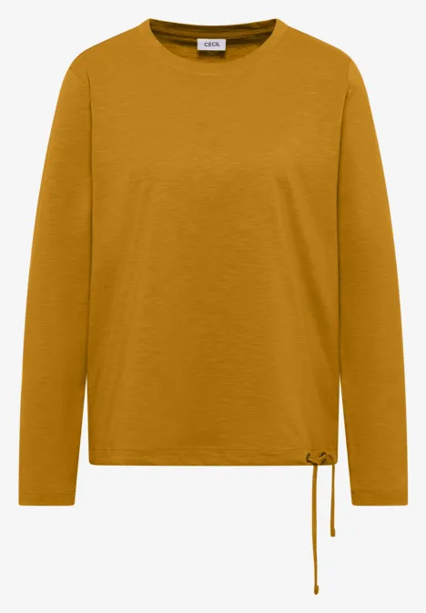 Langarm Shirt mit Rundhals und Tunnelzug golden honey Senfgelbes Langarmshirt mit Rundhalsausschnitt und Tunnelzug am Saum.