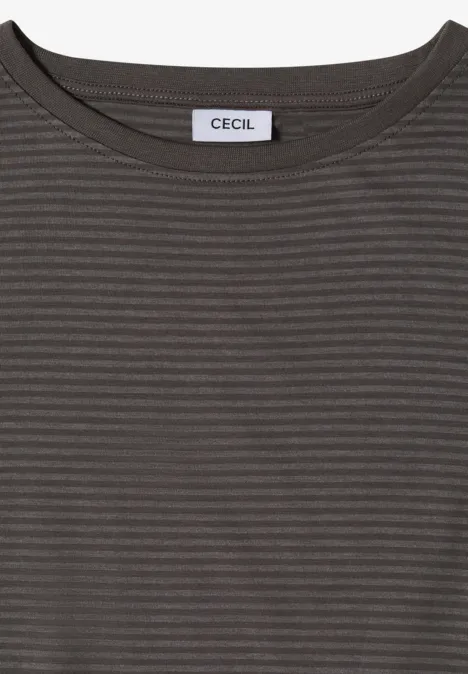 Langarm Shirt mit Boat Neck und Streifen storm grey Dunkelgrünes, gestreiftes Langarmshirt mit Rundhalsausschnitt und Markenlabel 'CECIL'.