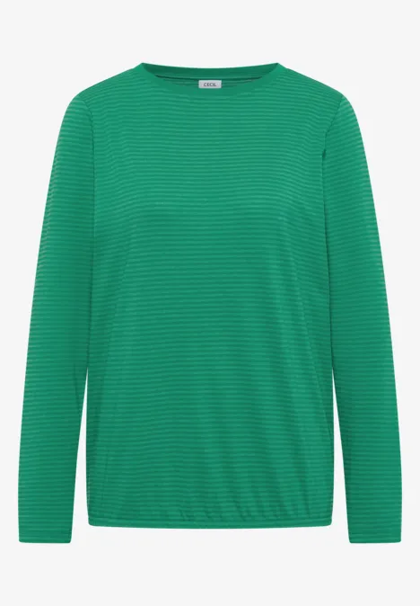 Grüner Langarmshirt aus feinem, gestreiftem Stoff