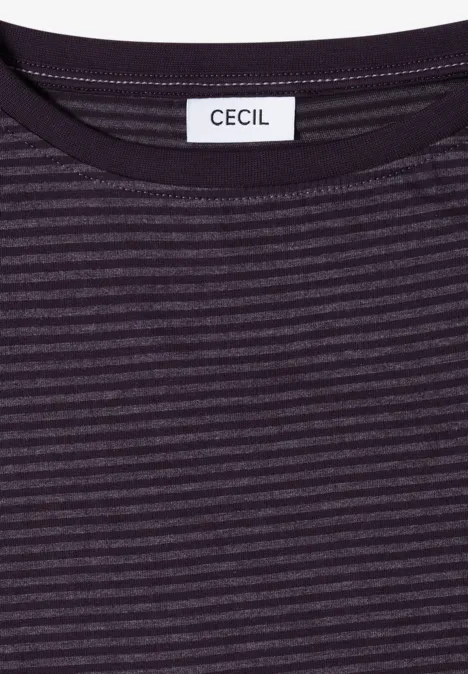 Langarm Shirt mit Boat Neck und Streifen lilac shadow Dunkelviolettes, fein gestreiftes Shirt mit CECIL-Label.