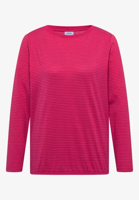 Langarm Shirt mit Boat Neck und Streifen pink flash Langärmeliges, pinkes Shirt mit feinen horizontalen Streifen und Rundhalsausschnitt.