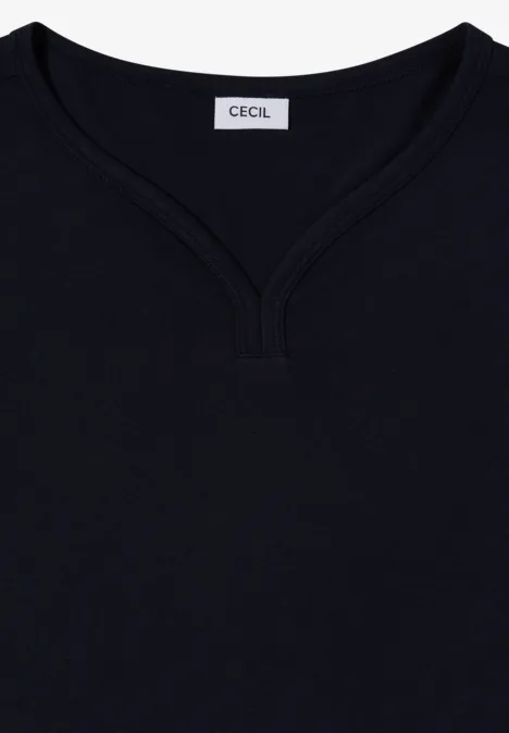 Shirt mit Split Neck im Tunika-Look urban dark blue Schwarzes T-Shirt mit V-Ausschnitt und Label am Kragen.