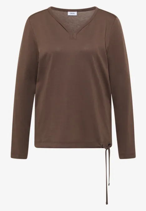 Shirt mit Split Neck im Tunika-Look urban taupe Braunes, langärmliges Shirt mit V-Ausschnitt und raffiniertem Seitentunnelzug.