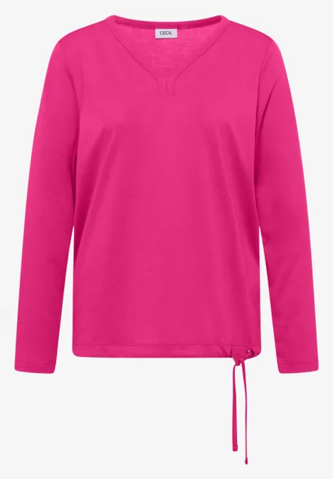 Shirt mit Split Neck im Tunika-Look pink flash Helles pinkes Langarmshirt mit V-Ausschnitt und Kordelzug am Saum.