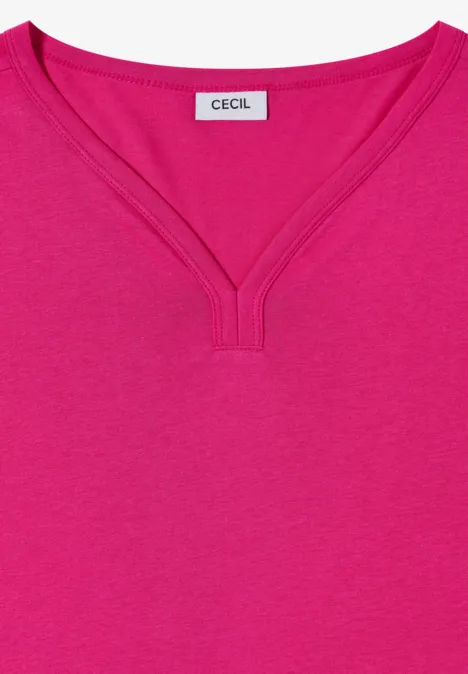 Shirt mit Split Neck im Tunika-Look pink flash Fuchsiafarbenes Damen-Top mit V-Ausschnitt und eingenähtem Label 'CECIL' im Nacken