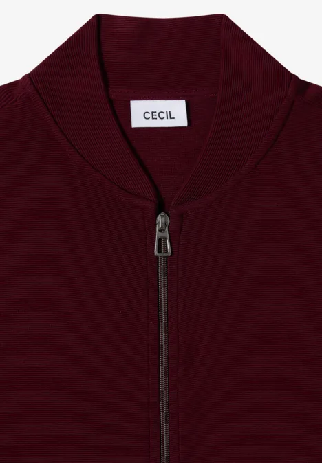 Ottoman Blouson in Unifarbe red wine Bordeauxroter Damen-Sweater mit Reißverschluss und Stehkragen von CECIL.