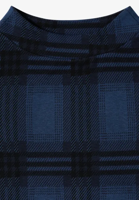 Shirt met lange mouwen, trechterhals en patroon urban dark blue melange Ein dunkelblaues Tuch mit schwarzem Karomuster.