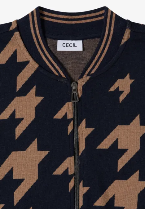Leichter Blouson in Jacquard-Optik urban dark blue Marine-beige Strickjacke von CECIL im Hahnentritt-Muster mit Reißverschluss
