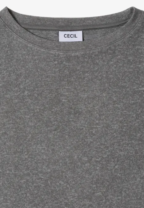 Szara melanżowa koszulka z okrągłym dekoltem i metką 'CECIL'.