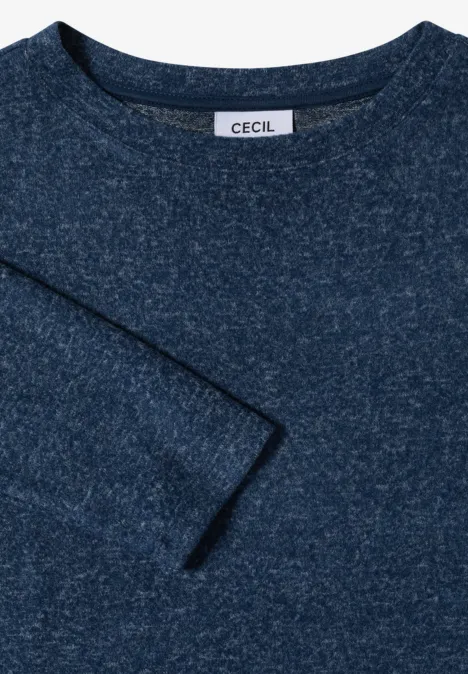Granatowy sweter z dzianiny z półdługimi rękawami i okrągłym dekoltem, z metką CECIL.