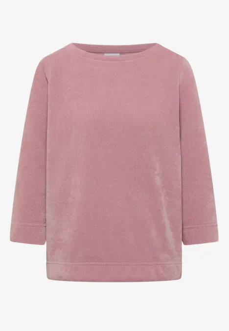 Rosa Plüschpullover mit rundem Halsausschnitt und langen Ärmeln