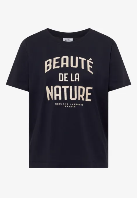 T-shirt noir avec inscription crème 'Beauté de la Nature'