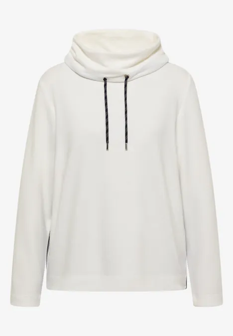 Zacht shirt met kraag en band vanilla white Weißer, lässiger Langarm-Pullover mit hohem Schlauchkragen und Kordelzug