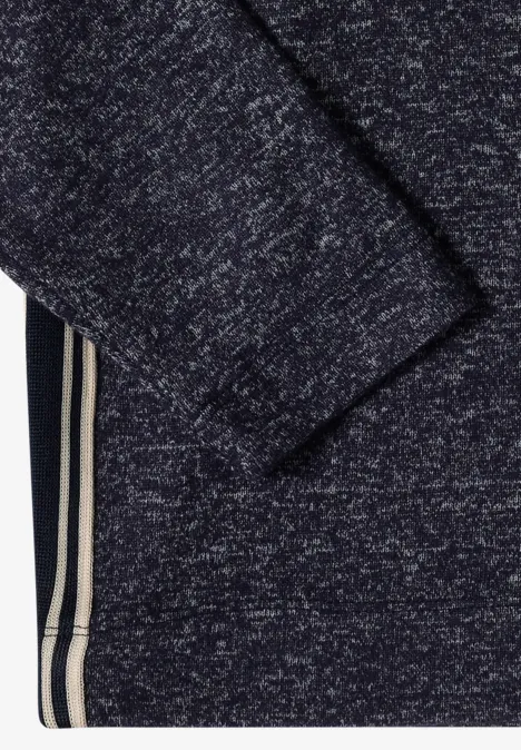 Pull bleu foncé chiné avec bande latérale rayée