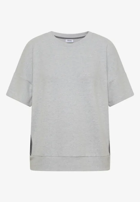 Schlichtes hellgraues T-Shirt mit kurzen Ärmeln, Rundhalsausschnitt und lässiger Passform.