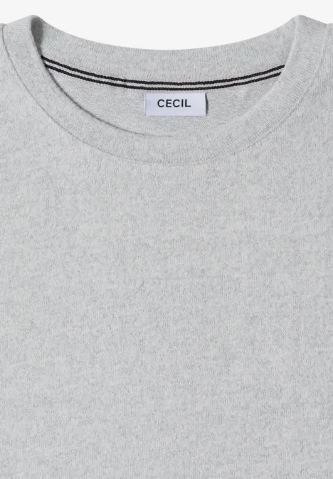 Graues T-Shirt mit Rundhalsausschnitt und CECIL-Label.