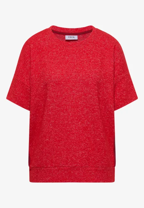 Ein rotes kurzärmeliges Sweatshirt mit feinem Melange-Effekt und Rundhalsausschnitt.