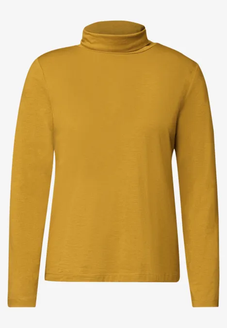 Langarm Shirt in Unifarbe mit Turtle Neck golden honey Senfgelber Rollkragenpullover mit langen Ärmeln